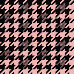 Modern Houndstooth tweed plaid style pattern. Geometric check print in pink and blue color. Classical English background Glen plaid for textile fashion design.