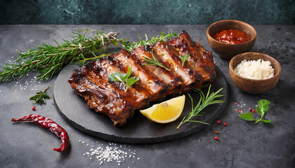 grilled spare ribs on the plate - 787000091