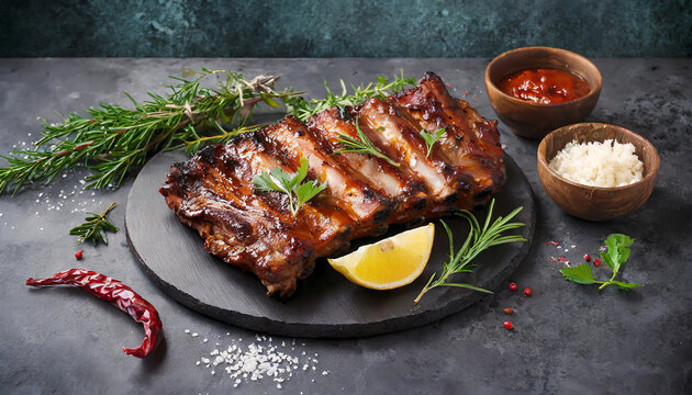 grilled spare ribs on the plate