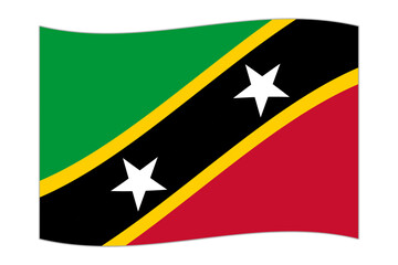 Waving flag of the country Saint Kitts and Nevis. Vector illustration.