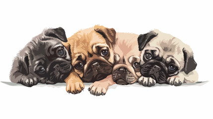 Hug a Pug. Cute puppies. Colored vector illustration. - obrazy, fototapety, plakaty