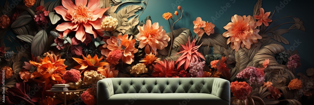 Poster Transform your design with vibrant floral patterns and botanical textures. Add a fresh touch to your projects with nature-inspired elements. Perfect for a lively and dynamic aesthetic, Generative AI.