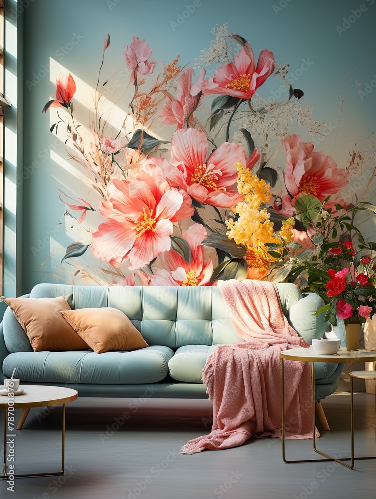 Poster Transform your design with vibrant floral patterns and botanical textures. Add a fresh touch to your projects with nature-inspired elements. Perfect for a lively and dynamic aesthetic, Generative AI.