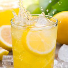 lemon juice with splash and ice cube