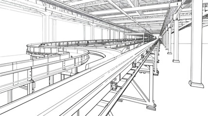 Industrial conveyor belt line outline illustration. Co