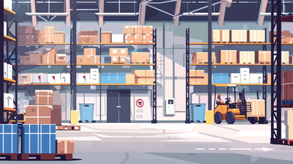 Industrial modern warehouse interior with delivery box