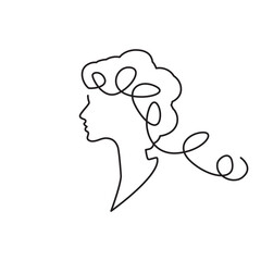 Continuous Line Women's Profile Icon, Monoline Girl Head Silhouette Symbol, One Line Cameo Silhouette, Lady Sign, Female Endless Shape Illustration