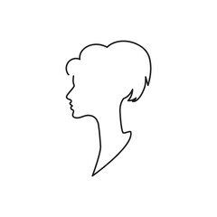 Continuous Line Women's Profile Icon, Monoline Girl Head Silhouette Symbol, One Line Cameo Silhouette, Lady Sign, Female Endless Shape Illustration