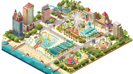 Isometric vector of city map with modern buildings and