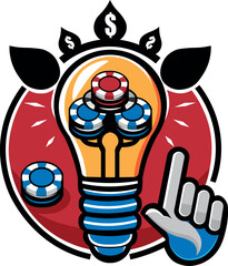 An orange lamp and playing chips