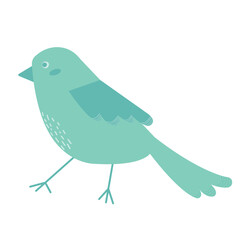 Illustration of little light blue bird. Flying bird in flat style. Vector illustration isolated on white background for web design, banner, flyer, invitation, card.