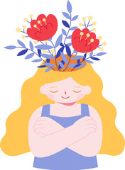 Smiley girl with  flowers on the head showing happiness