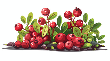 Fresh delicious ripe wild lingonberry vector flat illustration