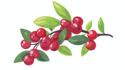 Fresh delicious ripe wild lingonberry vector flat illustration