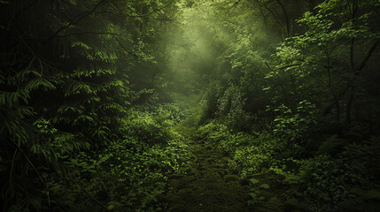 Immerse yourself in the haunting beauty of a green forest, where nature's shadows cast a chilling...