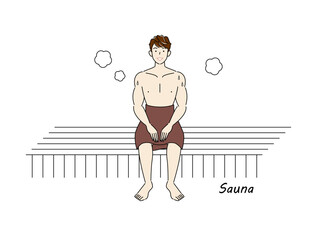 サウナ室でサウナを楽しんでいるサウナ好きの爽やかな男性 ととのう サウナ男子 シンプル イラスト
A refreshing man who likes saunas enjoying sauna in the sauna room. sauna men. Simple illustration Vector.