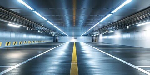 Modern Underground Parking Garage with Futuristic Lighting Design