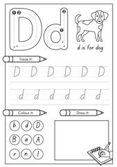 D is for Dog Alphabet Worksheets for Kindergarten.eps