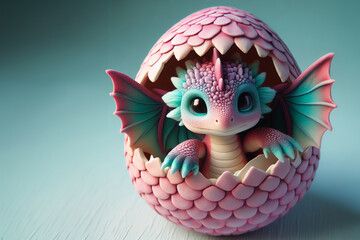 Captivating scene, newborn baby dragon in a realm of soothing pastel hues,