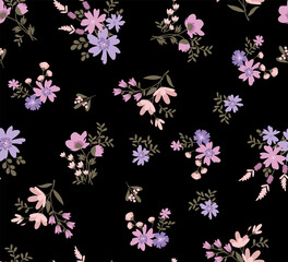 pattern on a pink background with a  wild  flowers of different sizes artwork for tattoo, fabrics, souvenirs, packaging, greeting cards and scrapbooking