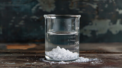 Beaker of water with fine white powder on the bottom 