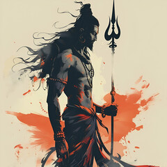 Watercolor illustration of lord rama silhouette with a bow and arrow for ram navami - obrazy, fototapety, plakaty