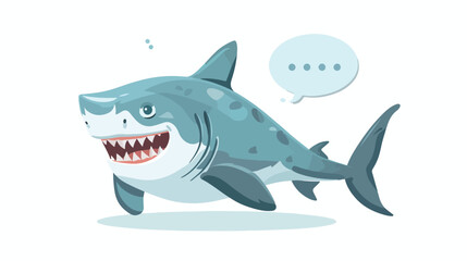 Funny cartoon shark with speech bubble flat vector