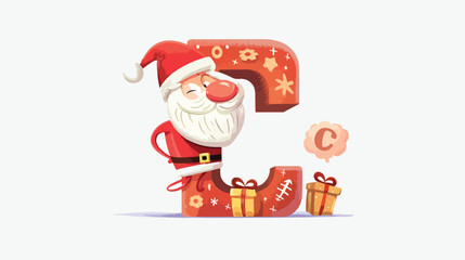 Funny Christmas alphabet letter C Vector illustration