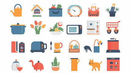 Modern flat icons set of household baby pet garden kit