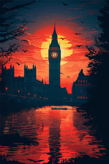 Vectorial illustration of big ben, london postcard - obrazy, fototapety, plakaty