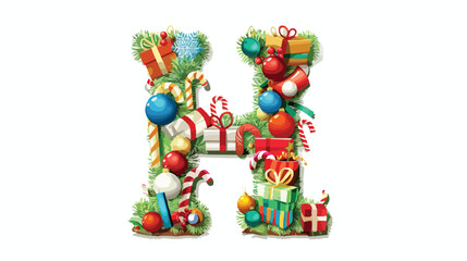 Fototapeta na wymiar Funny Christmas alphabet letter H Vector illustration