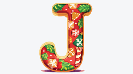 Funny Christmas alphabet letter J Vector illustration