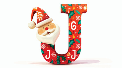 Funny Christmas alphabet letter J Vector illustration