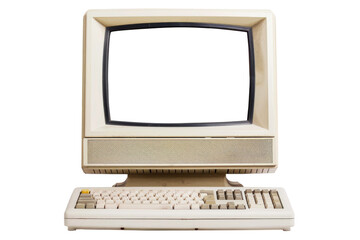 Old vintage television monitor screen with empty displays isolated background, flat view of computer screen, electronic device for showing detail.