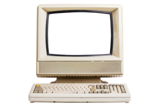 Old vintage television monitor screen with empty displays isolated background, flat view of computer screen, electronic device for showing detail.