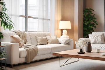 Fototapeta na wymiar Minimalist interior design of modern living room, home.