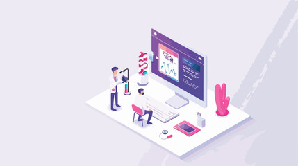 Online diagnosis isometric landing page vector templat
