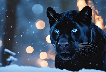 AI generated illustration of a mysterious black panther stands elegantly in the snow