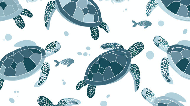Funny turtles pattern. Vector blue grey and white