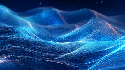 AI generated illustration of a blue abstract background with wavy lines and sparkles