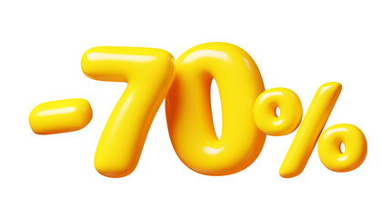 Balloon number minus seventy percent sign for sale concept. 3d render illustration