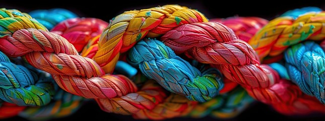 close-up view of colorful woven rope