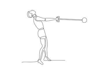 Male hammer throw athletes competing. Olympics concept one-line drawing
