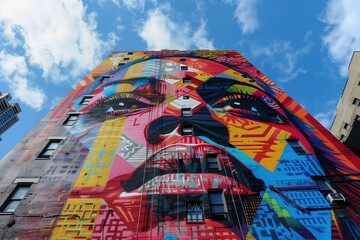 AI generated illustration of a beautiful graffiti mural featuring a woman