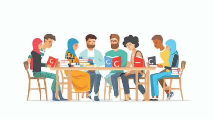 People learning Turkish language vector illustration. - obrazy, fototapety, plakaty