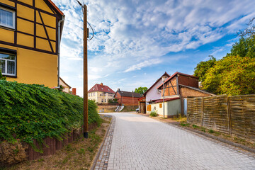 Wollersleben, Thuringen, Germany, old village street view. - obrazy, fototapety, plakaty