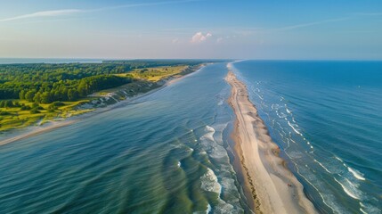 Aerial landscape of the beach in Wladyslawowo by the Baltic Sea at summer. Poland.