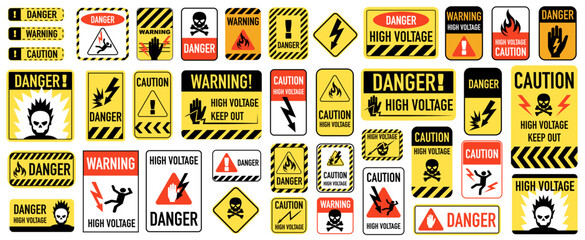 High voltage danger signs. Vector graphics set - obrazy, fototapety, plakaty