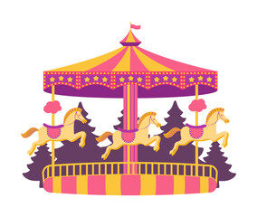 Carousel with horses in amusement park