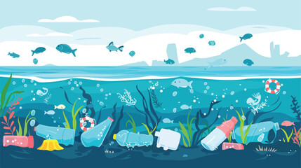 Plastic pollution trash under the sea with different k